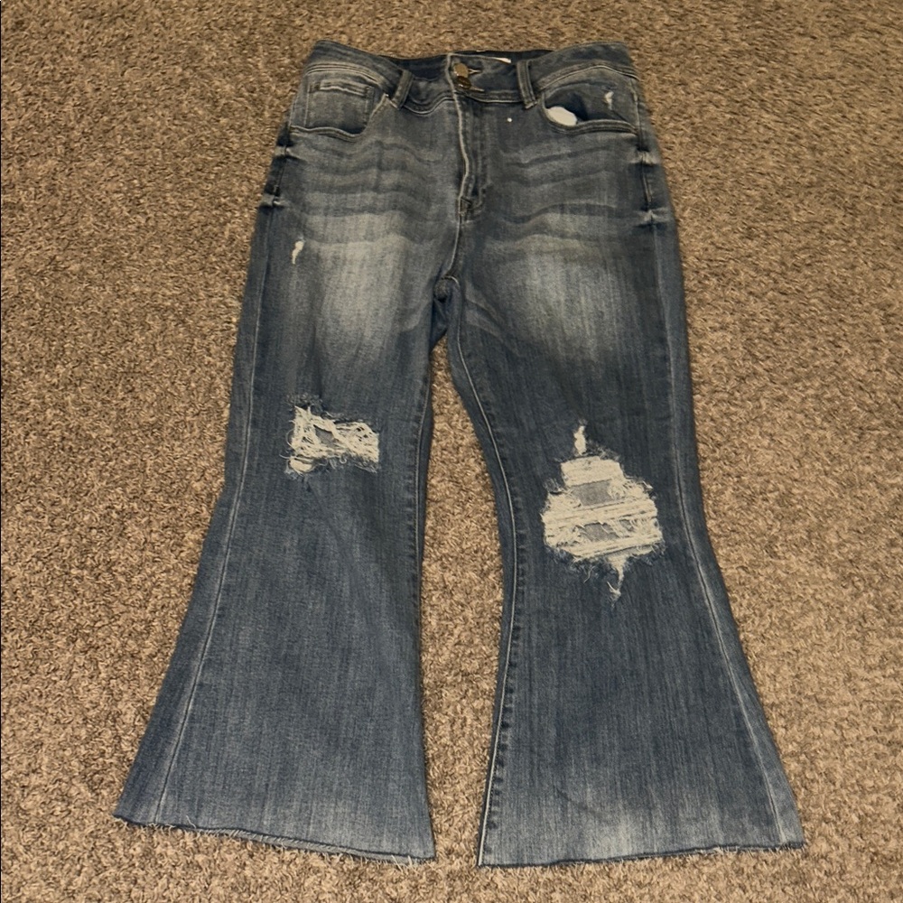 Risen Blue Distressed Flare Jeans